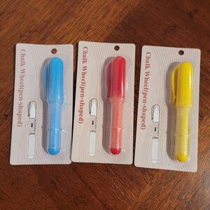 Set of 3-Chalkwheel Pen Shaped Fabric Marker. NEW, Red/Blue/Yellow. Wipes Off!